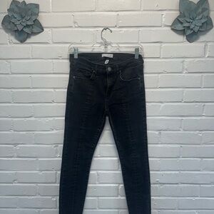 LOFT Women's Modern Skinny Black Jeans with Distressed Ankle Bottoms